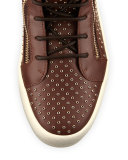 Leather Mid-Top Sneaker with Eyelets, Brown