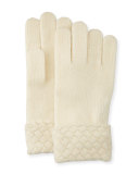 Cashmere Basketweave Trim Tech Gloves, Ivory