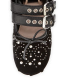 Velvet Ankle-Wrap Ballerina Flat, Nero
