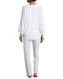 Spa Eyelet-Trim Three-Piece Pajama Set, White
