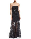 Strapless 3D Lace Illusion Skirt Gown 