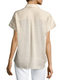 Gemma Short-Sleeve Button-Front Blouse, Gold