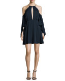 Melody Cold-Shoulder Halter-Neck Stretch-Silk Dress, Navy