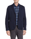 Heathered Knit Two-Button Blazer, Navy