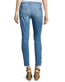 Distressed Ankle Skinny Jeans with Step Hem, Indigo