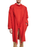 Fringe-Trim Open Coat, Red