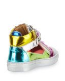 Shooting Metallic Mid-Top Leather Sneaker, Multicolor, Youth