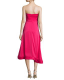 Strapless Asymmetric Crepe Cocktail Dress, Magenta