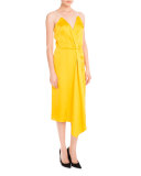 Draped Satin Midi Dress, Yellow/Pale Rose