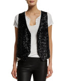 Emile Sequin Open-Front Vest, Noir