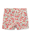 Floral Linen-Blend Drawstring Shorts, Pink, Size 2T-4T