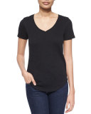 Short-Sleeve V-Neck Slub Jersey Tee, Black 