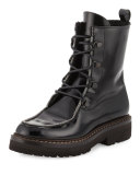 Monili-Trim Leather Combat Boot, Black