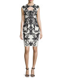 Cap-Sleeve Two-Tone Lace Cocktail Dress 