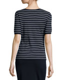 Striped Diamond-Pointelle Tee, Navy