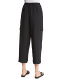 Nobu Cargo Cropped Linen Trousers, Black