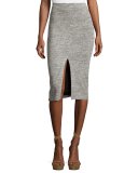 Spiga Slit-Front Knit Midi Pencil Skirt, Gray
