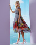 Watercolor Short-Sleeve Backless Dress, Multi Colors