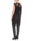 Sleeveless Sheer Patterned Tunic, Black