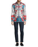 Baroque & Star Printed Long-Sleeve Silk Shirt, Red/Blue
