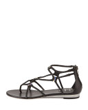 Flat Crystal Gladiator Thong Sandal, Black