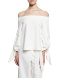 Agathe Off-the-Shoulder Stretch Poplin Top, Ivory