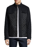 Mixed Media Quilted Flannel Jacket, Navy