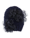 Bloom Knit Beanie Hat with Organza Flowers