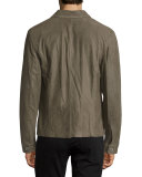 Leather Utility Shirt Jacket, Olive