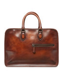 Single-Zip Leather Briefcase, Brown 