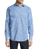 Sea Creature Gingham Sport Shirt, Blue