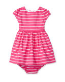 Cap-Sleeve Striped Sateen Dress w/ Bloomers, Pink, Size 6-24 Months