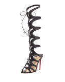 Amazoula 100mm Leather Gladiator Red Sole Sandal, Black