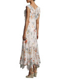 Meadow Sleeveless Floral Silk Midi Dress, Pink Combo