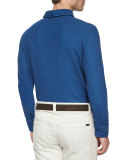 Huck Lace Long-Sleeve Polo Shirt, Blue