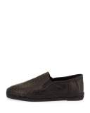 Embossed Leather Espadrille Flat, Black