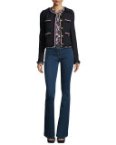 Goldie Floral Silk Tuxedo Blouse, Black/Navy/Red/White