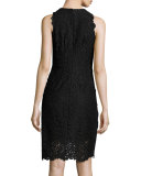 Donna Sleeveless Jewel-Neck Lace Sheath Dress, Black
