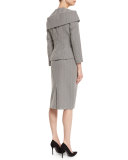 Herringbone Off-the-Shoulder Collar Jacket, Black
