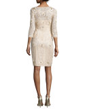 3/4-Sleeve Embroidered Sheath Dress 