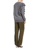 Orly Ruffle-Trim Pullover Sweater, Charcoal