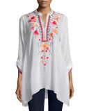 Sable Long-Sleeve Embroidered Tunic, Petite