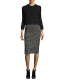 Tweed Pencil Skirt, Black/White