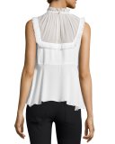Macao Silk Sleeveless Ruffle Top, Ivory