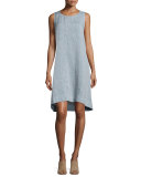 Sleeveless Chambray Linen Dress, Petite