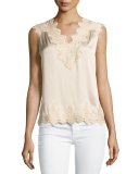 Lana Lace-Trim Stretch-Silk Blouse, Cream