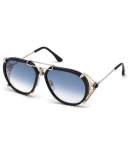 Snakeskin Aviator Sunglasses, Gold/Brown