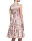 Floral-Print Sleeveless Golden Jacquard Dress, Rose Gold