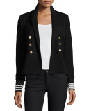 College Striped-Cuff Blazer, Black