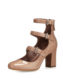 Ginger Patent Three-Strap Pump, Flesh